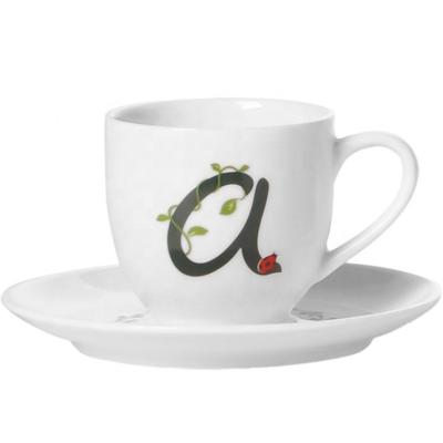 China Sustainable Factory Direct Stylish Letter Coffee Cup with Saucer Ceramic Coffee Cup with Saucer, Embossed Floral Design for sale