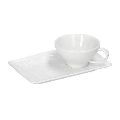 China Sustainable Factory Direct Stylish Ceramic Cup and Rectangular Tray Set Coffee & Tea Cup for Cafes, Gift Shops, and Beverage Service for sale