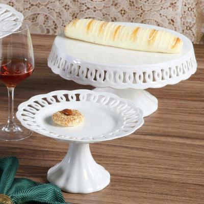 China Sustainable Factory Direct Elegant Ceramic Cake Plate with Saucer Stand Carved Cake Plate Ideal for Cafes, Special Events for sale