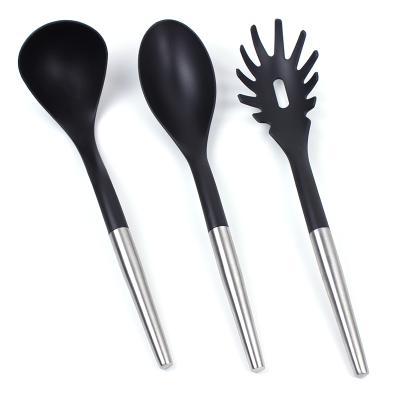 China High Quality Durable Durable Nylon Spoon Set Pocket 3pcs For Soup And Noodle Cocina Black Kitchen Utenisl Cooking Tools for sale