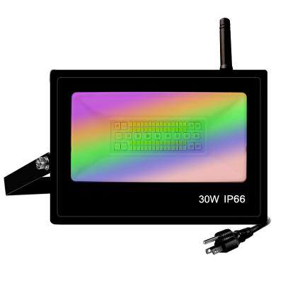 China Dimmable Outdoor Wireless Voice Control wifi 30W Smart Control RGB IP66 Waterproof Outdoor Flood Light for sale