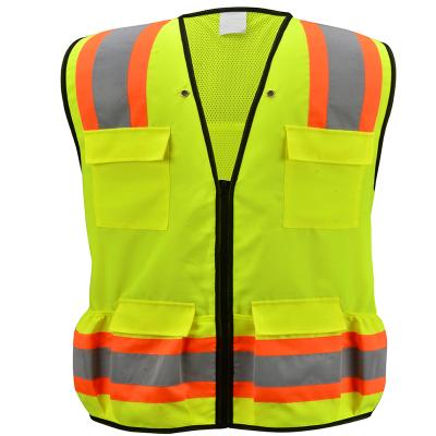 China Fashion Safety Workwear Vest Knitting Reflective Uniform With Zipper And Pockets for sale