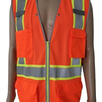 China ANSI Standard 100% Polyester Mesh Knitting Warning Reflective Zipper Pockets Vests Work Safety Blinding For Construction Engineer for sale