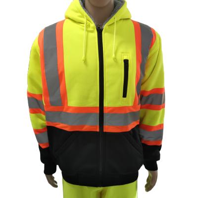 China Velor YG High Visibility Fleece Single Hoodie Jacket Coating Striping Reflective Velor Hi Force Safety Sweatshirt for sale