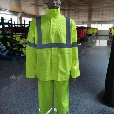 China 210 D Oxford With PU Coating Reflective Raincoat Jacket HI-VIS Safety CE Global ANSI Standard for sale