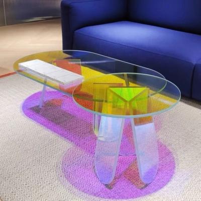 China Simple (height) acrylic coffee table INS light side sofa adjustable net colorful red luxury round table designer transparent round table for sale