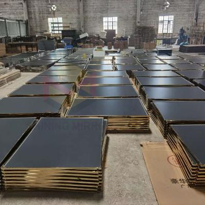 China Cheap enlarging home and mirror factory shiny Foshan city galss hotel used gold stainless steel frame wall mirrors for sale