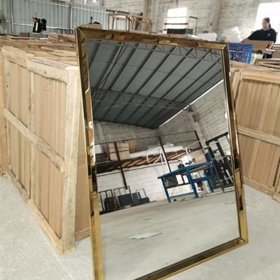 China Foshan Glass Mirror Factory Modern Shiny Gold Stainless Steel Frame Wall Mirror for sale