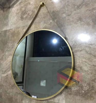 China Home Decor Wall Magnifying Round Mirror For Living Room Aluminum Frame Hanging Mirror With Leather Strap New Design Modern Bath Mirror for sale