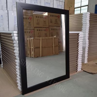 China Modern Black Framed Mirrors For Bathroom Ideas Plastic Framed Wall Mirrors H-A Framed Rectangle Bathroom Mirrors For Wall for sale