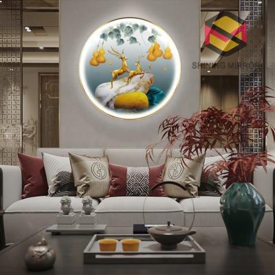 China Customized Round Wall Hanging Simple 3d 5d Art Pictures Of Mordern Large Decorative Aluminum Frame With Led Light Painting For Sale for sale