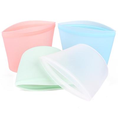 China New Design Viable Printable Reusable Plastic Zipper Free Silicone Foldable Food Storage Bag for sale