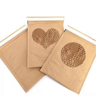 China Eco Polymailer Waterproof Custom Logo Print 100% Factory Brown Cushioned Honeycomb Kraft Bubble Mailer Bags Compostable Paper Envelopes for sale