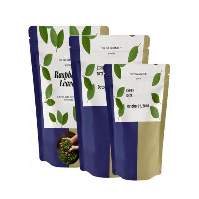 China Resealable Metallic Security Tea Leaf Packaging Pouch Holder Up Pouch Zipper Bag Kraft Paper Bag Customize Packaging Bag for sale