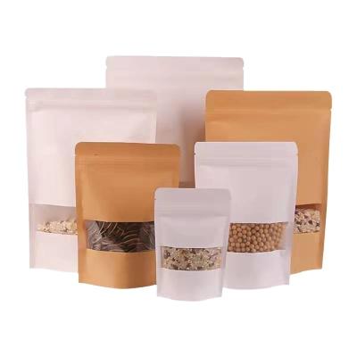 China Security Kraft Paper With Stand Eight Side Self-Standing Window Zipper Sealant Bag Up Pouch Kraft Paper Bags Zipper Stand for sale