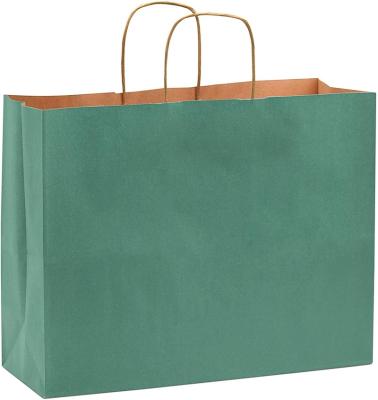 China Green Safety Gift Bags With Your Logo Printed Large Kraft Paper Shopping Suitcases With Handles Craft Packaging Shopping Bag Small Business for sale