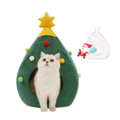 China Breathable Christmas Tree Shape Shaggy Luxury Keep Cat Christmas Toy Christmas Tree Warm Cat House Cat Cave Bed for sale