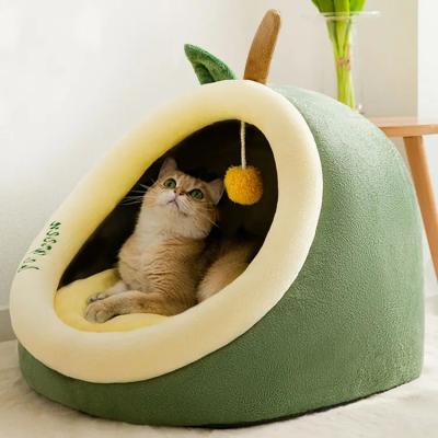 China Round Luxury Fluffy Wholesale Cat Sleeping Cushion Many Good Quality Breathable Man Style Supply Around Cat Bed Compact Cute Pet Cave for sale