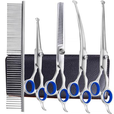 China Viable Stainless Steel Curved Pet Hair Thinning Scissors Set Curved Professional Pet Grooming Hair Scissors For Dog Cat for sale