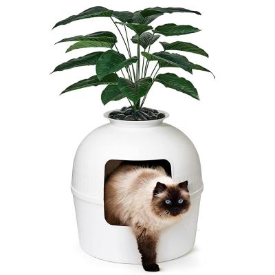 China Hidden Enclosure Semi-enclosed Modern Clean Grooming Cat Litter Box Bed Storage Pet Viable for sale