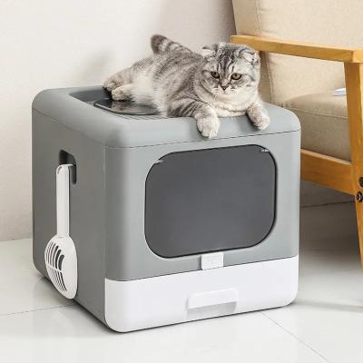 China Large Space Top Space Entry Lid Plastic Anti-Splash Collapsible Trash Can with Structure Cat Plastic Scoop Extra Drawer Cat Litter Box for sale