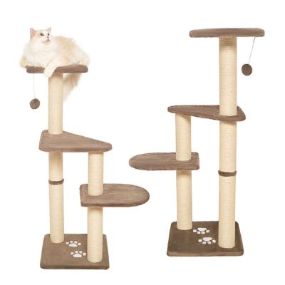 China 2023 Sustainable Simple Modern Wooden Cat Tree With Stable Jumping Platform Scratch Posts Cat Tree Activity Center Play Shelf Cat Tower for sale