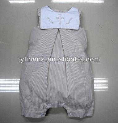 China 100% Cotton Cross Embroidery Stripe Sleeveless Baby Romper for sale