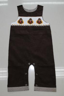 China Machine Brown 100% Corduroy Cotton Baby Sleeveless Smocks And Embroidery Longalls for sale