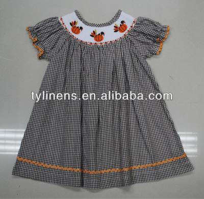 China Breathable Brown Cotton Check Smocked 100% Cotton Dress for sale