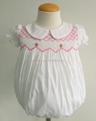 China Short Sleeve Baby White Voile 100% Cotton Short Sleeves Wholesales Smocked And Embroidered Cotton Romper for sale