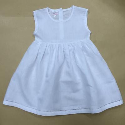 China Breathable Baby Summer Dresses , Day White Sleeveless Cotton / Linen Dress for sale