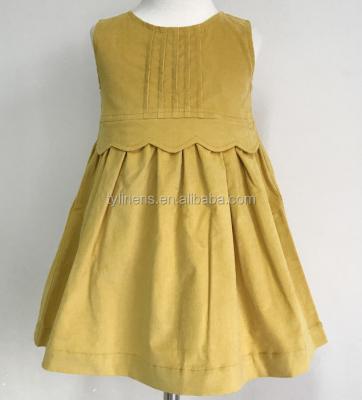 China Breathable Yellow Corduroy Girls Cotton Sleeveless Casual Dresses for sale