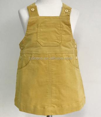 China Yellow Cotton Breathable Corduroy Woven Sleeveless Girls Dress for sale