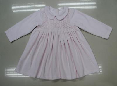 China Cotton Velvet Winter Pale Pink Smocked Girl's 100% Breathable Dress for sale