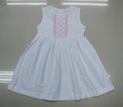 China Breathable White With Rose Embroidery Baby Cotton Sleeveless Dresses for sale