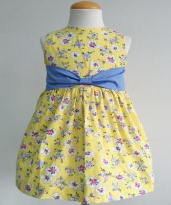 China Breathable Yellow With Flower Print Wholesale 100% Cotton Kids Girls Dresses for sale