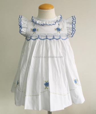 China Breathable White Cotton Kids Woven Wholesale Hand Smocked Embroidered Dress for sale