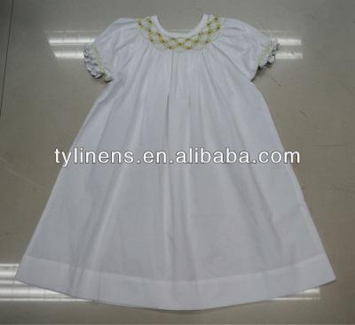 China White Bishop Girl's Washable Cotton 100% Hand Smocked Skirt for sale