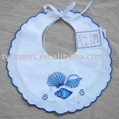 China White 100% Cotton Sea Shell Design Computer Embroidery Navy Blue Scallop Border Baby Bib for sale