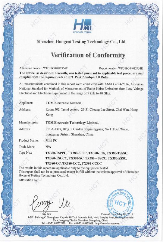 FCC - Tom Electronic Technology Limited