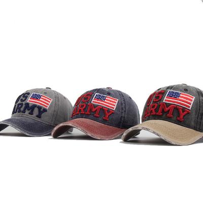 China Custom Party Print USA Patriot Items Washed Distressed Adjustable Two Tone Cotton Style Dad Worn Baseball Cap Hat Unisex Headwear for sale