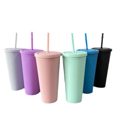 China Sustainable Print 22oz Custom Pastel Colored Acrylic Mugs With Lids & Straws | Double Wall Matte Plastic Bulk Tumblers for sale