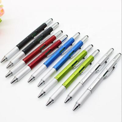 China office & School Pen 6 in 1 Capacitive Stylus Tip Pen Screwdriver Spirit Level Ruler Metal Ballpoint Pen Tool Tech Scale Multifunctional Tool Gift for sale