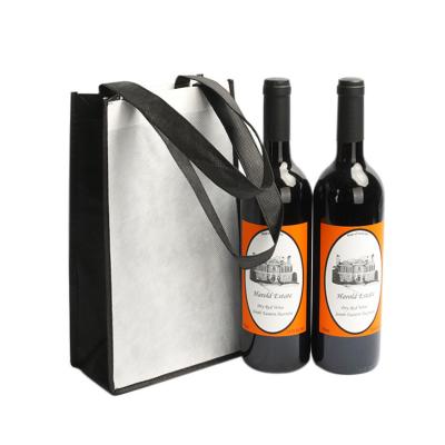 China Who respects the environment; practice ; raincoat ; Convenient Custom Printing Washable Portable Organizer PET Nonwovens Bags Wine Bags 2 Bottles With Handle for sale