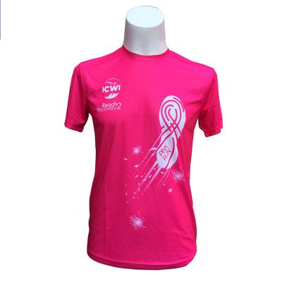 China Breast Cancer Awareness Pink Breathable Digital Ribbon Printing Mesh Polyester Round Neck Sports Men's T-shirt Women Quick Dry V-Neck T-Shirt for sale