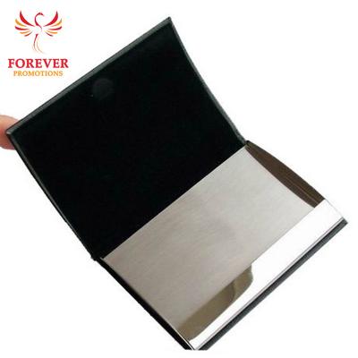 China PU Square Personalized Business Card Men and Women Metal Office Business Card Promotional Leather Magnetic Credit ID Business Name Cards Case Holder Black for sale