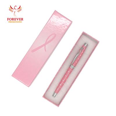 China Pen Aluminum Metal Ballpen Diamonds Pink Ribbon Breast Cancer Awareness Promotional Gifts for sale