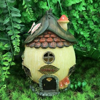 China China Custom Resin Opens Mushroom House Creative Micro Landscape Ornament Solar Lighting Custom Garden Decorations for sale