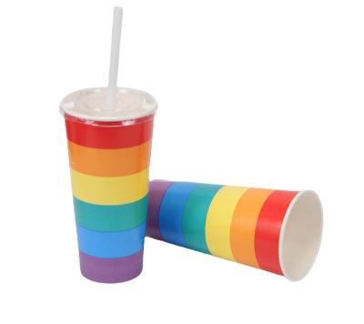 China Double 16oz Disposable Single Wall PE Coated Paper Cup Cold Drink Coffee Disposable Paper Cup With Lid for sale