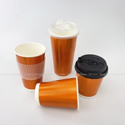 China Disposable High Quality Double Wall Insulated Hot Drink Two Layers Custom Bright Orange Paper Coffee Cups for sale